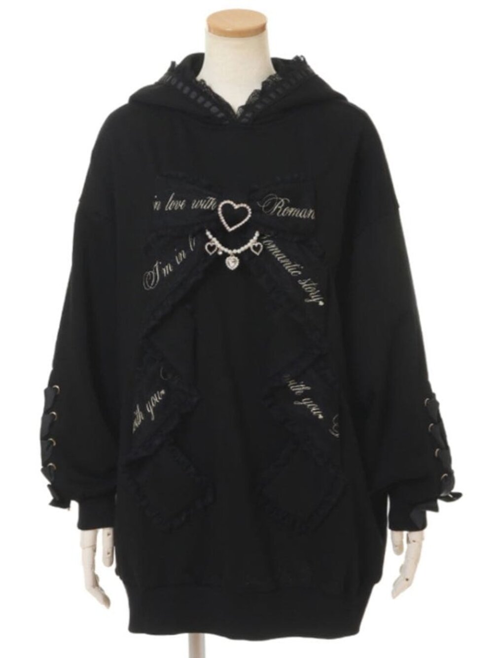 LIZ LISA Message Ribbon Hoodie/Dress - Black  - One Size - Kawaii NWT Japan